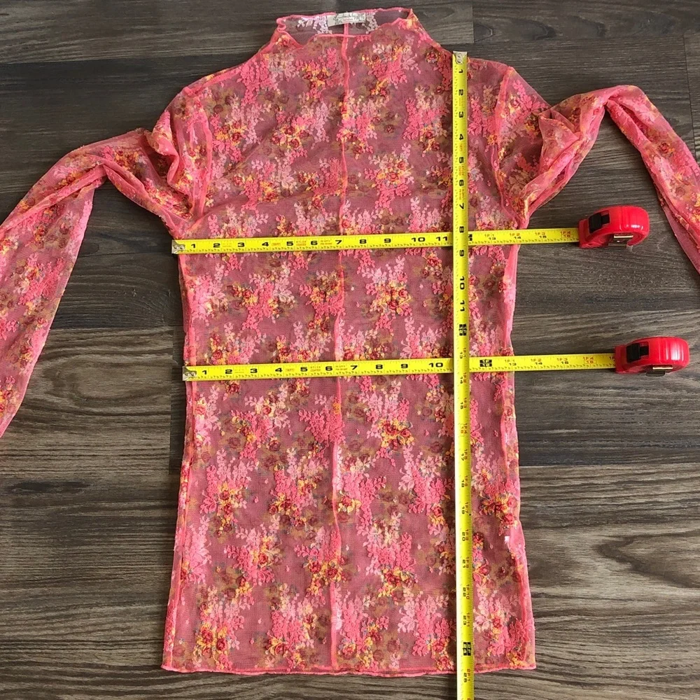Intimately Free People Lady Luxe Layering Top Long Sleeve Sheer Mesh Coral